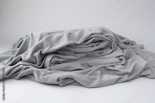Clean and Crumpled Gray Cloth Textile Material Pile Isolated on White Background for Design and Crafting Projects: Generative AI