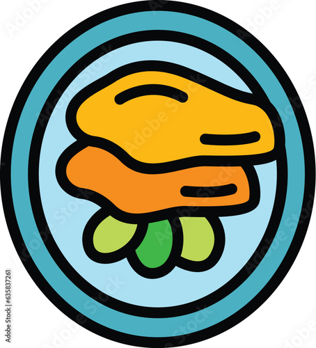 Cake dish icon outline vector. Cuisine austrian. Vienna pot color flat