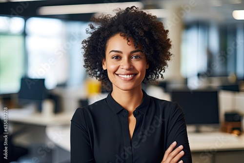 Confident Black Businesswoman at Work: Portrait of a Happy Employee in Office - Generative AI Generated Portrait. Generative AI