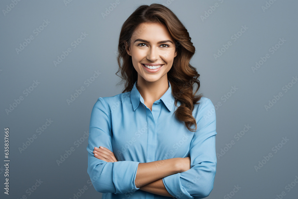 Made with Generative IA tech illustration charming businesswoman smiling confident office worker Made with Generative IA tech illustration charming businesswoman smiling confident office worker