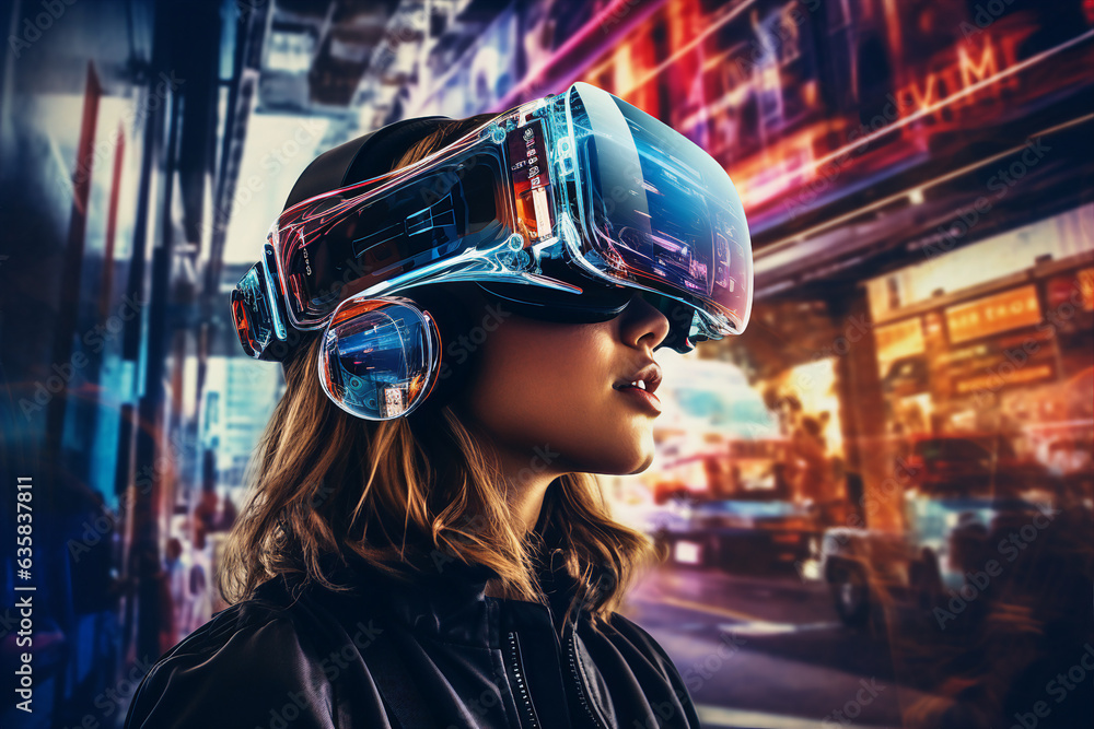 Generative ai collage photo of gamer using device gadget for virtual reality simulation Generative ai collage photo of gamer using device gadget for virtual reality simulation