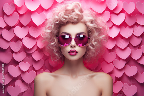 Generative ai collage image picture of woman having beauty salon therapy on pink heart background