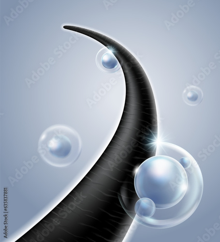Serum or shampoo penetrates into the hair. Nourishes and repairs damage and hair growth. 3d vector illustration.