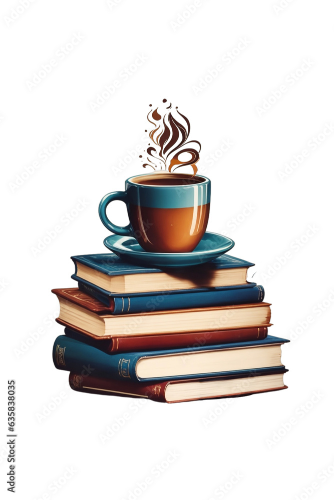 coffee and books colorful on white background coffee and books colorful on white background