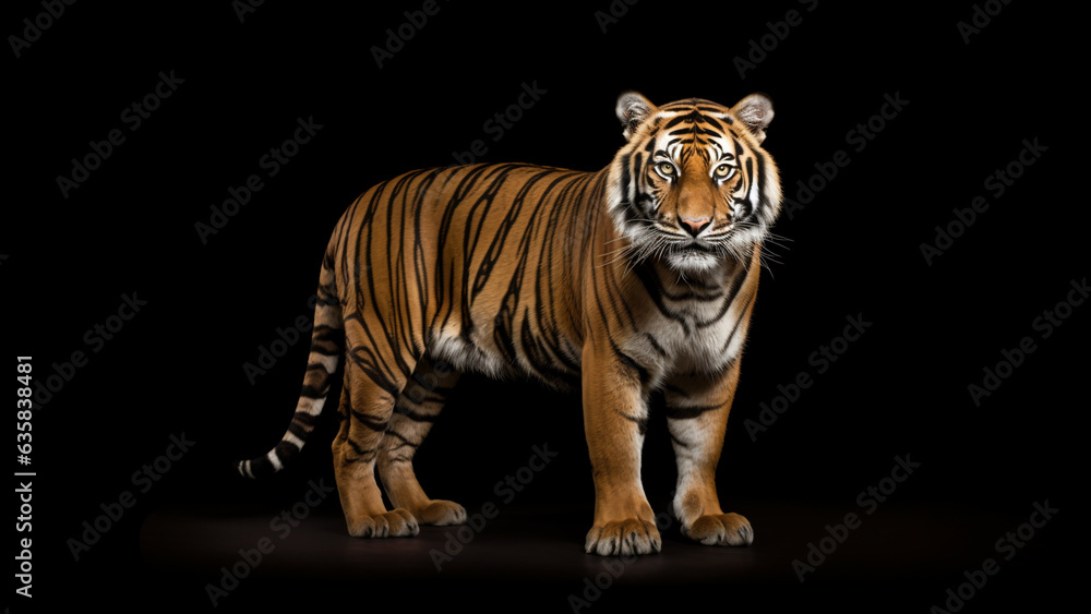 Obraz premium A full shot of a tiger on a black background