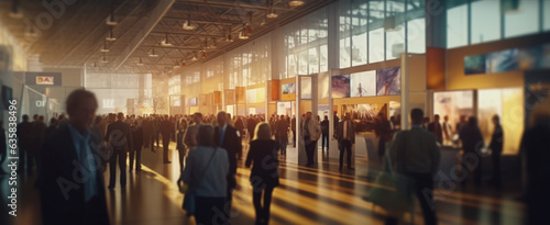 Expansive Exhibition Hall Abuzz with Numerous Visitors Exploring Engaging Displays - AI generated photo