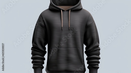 Fashion Design Mock Up. Blank Black Hoodie Template on Invisible Mannequin for Print and Front End Design