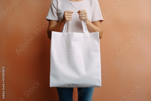 purchase woman white layout buy empty bag market template shopping fashion. Generative AI.
