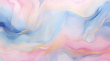 abstract watercolor background a gentle fusion of soft pastel pink and blue colors, interwoven with graceful golden lines. The composition showcases a liquid, fluid marble