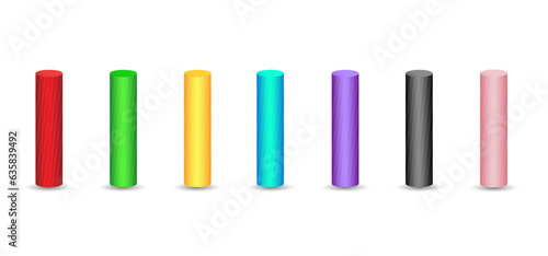 Vector tubes set with gradients and shadow for game, icon, package design, logo, mobile, ui, web, education. 3D elongated cylinder on a white background. Geometric figures for your design.