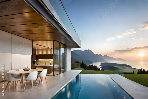 Architecture, beautiful interior of a modern villa, view from veranda © Fatima