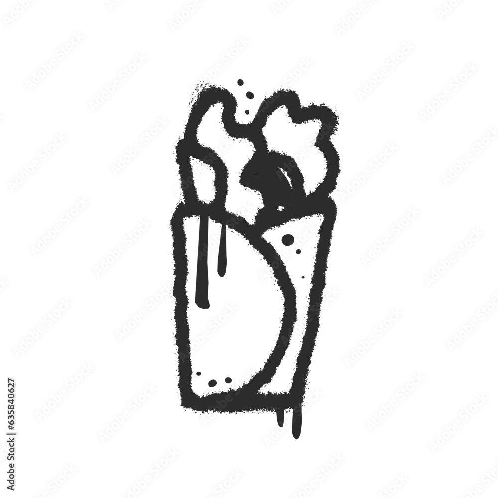 Mexican burrito icon. Grunge street fast food element in y2k urban graffiti style with streaks. Black air sprayed graphic. Doner kebab. Shawerma sandwich. Spray textured vector illustration for t-shir Mexican burrito icon. Grunge street fast food element in y2k urban graffiti style with streaks. Black air sprayed graphic. Doner kebab. Shawerma sandwich. Spray textured vector illustration for t-shir