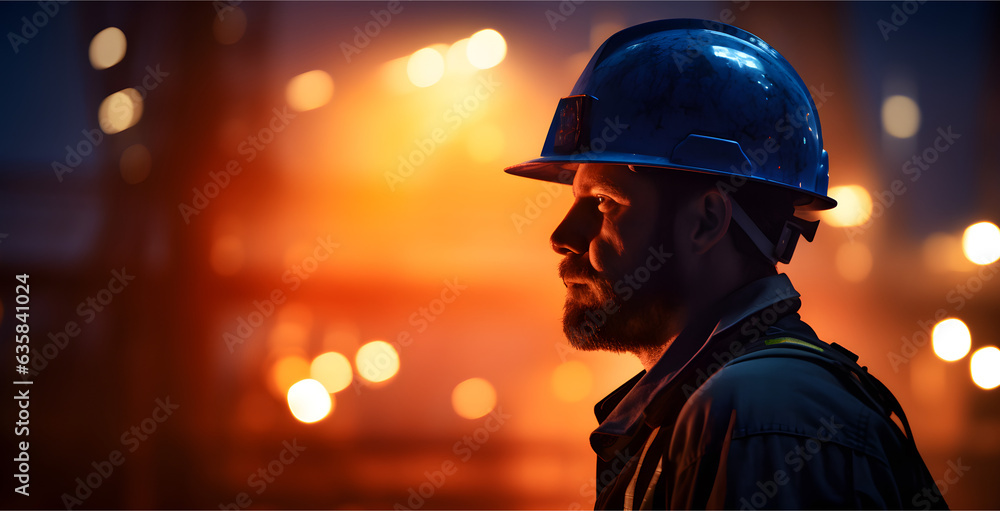 Caucasian industrial worker at night. Concept of safety measures, skilled labour and workforce. Caucasian industrial worker at night. Concept of safety measures, skilled labour and workforce.