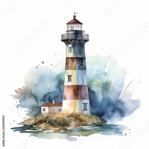 lighthouse isolated on white background Watercolor illustration
