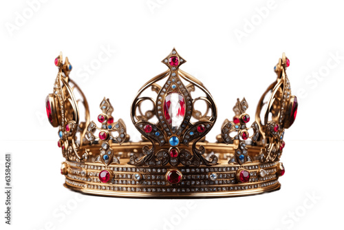 King Crown with Large Jewels Isolated on Transparent Background. AI