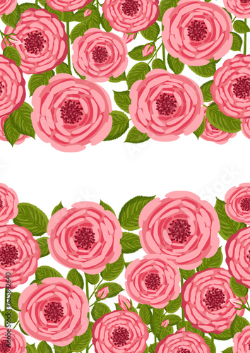 Seamless pattern with blooming roses. Vector floral illustration for postcard  poster  fabric  wrapping paper  decor etc. Flowers for spring and summer holidays. Festive template can add text.