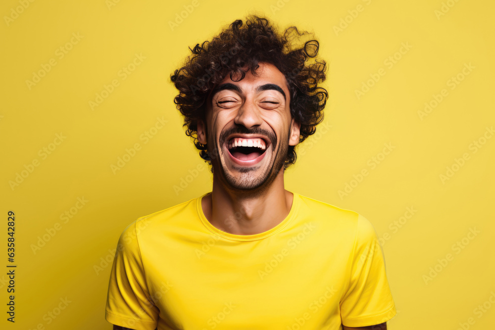 Happy Brazilian Man On Yellow Background Happy Brazilian Man On Yellow Background