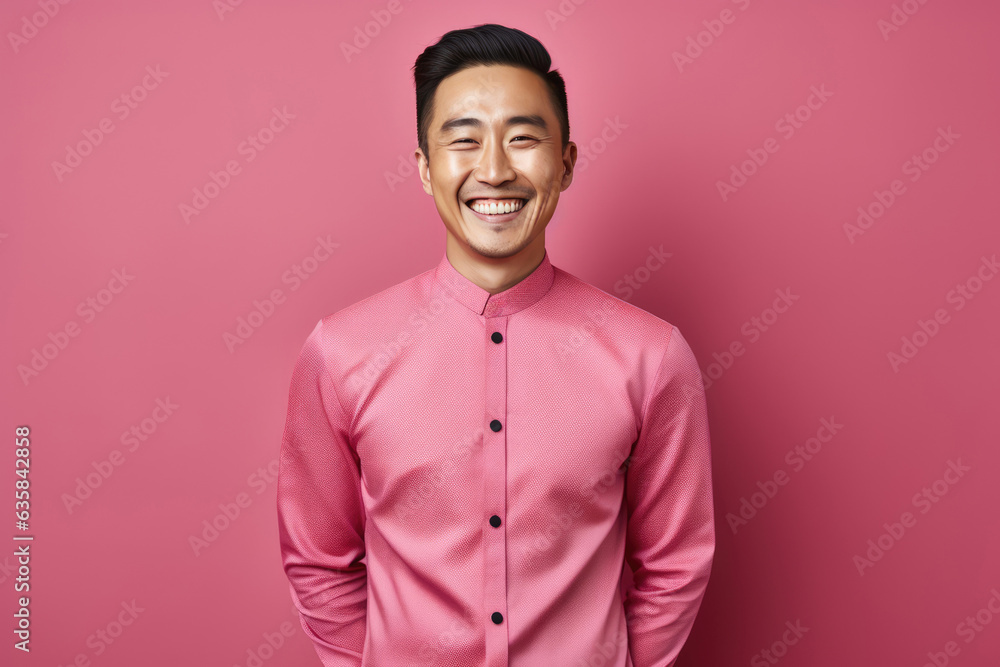 Happy Chinese Man On Pink Background Happy Chinese Man On Pink Background