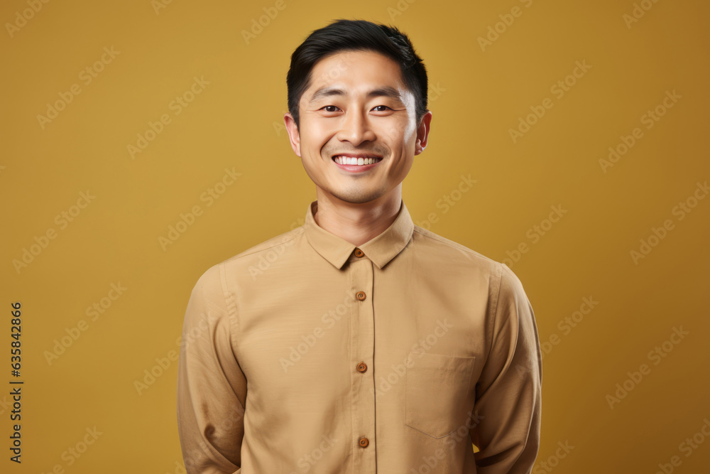 Obraz premium Happy Chinese Man On Beige Background