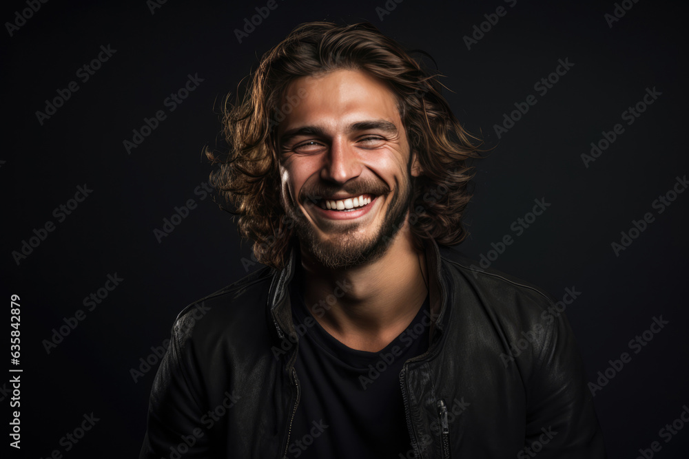 Happy European Man On Black Background