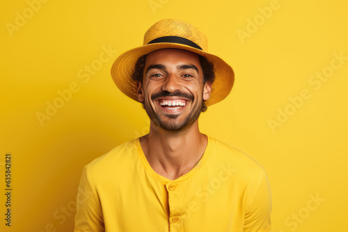 A Man Wearing A Yellow Shirt And A Yellow Hat