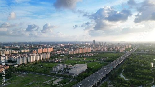 Aerial Photography of the Minpu Bridge in Shanghai, China photo