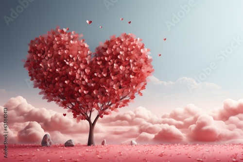 Pink heart shaped tree illustration with pink hues for Valentine day.