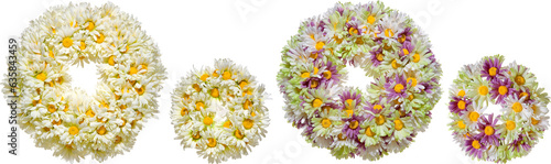 Wreaths made by artificial flowers and plants with transparent background