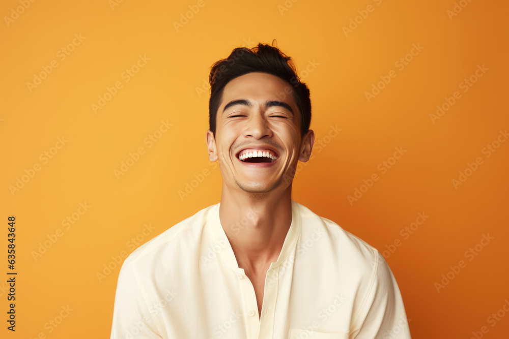 Fototapeta premium Happy Thai Man On Orange Background