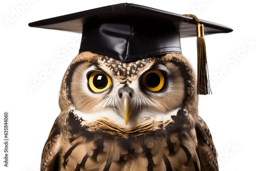Owl Wearing Graduation Cap Isolated on Transparent Background. AI