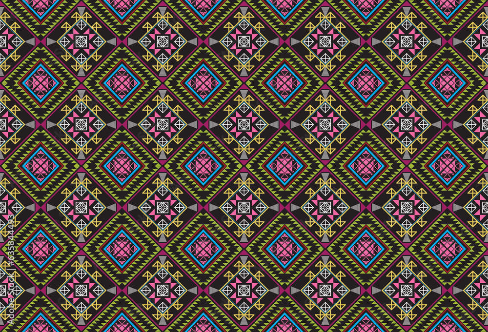 Retro Navajo tribe vector seamless design in various colors. Print of Aztec Fancy Geometric Art. Wallpaper, Fabric Design, Fabric, Paper, Cover, Textile, Weave, and Wrap are all terms that can be used