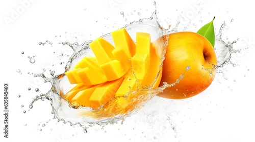 Mango with water splash on white background, Generative AI