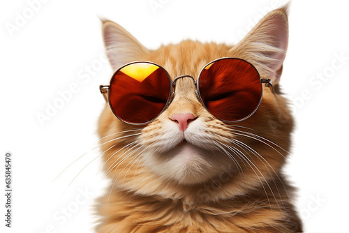 Smiling Cat Wearing Sunglasses on a Transparent Background. AI