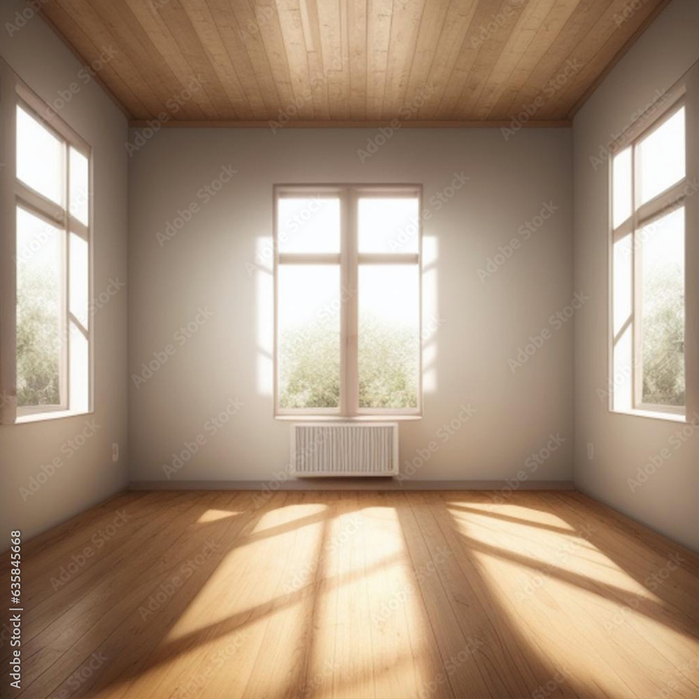 Obraz premium Room interior illuminated by natural daylight shining through windows. Generative AI