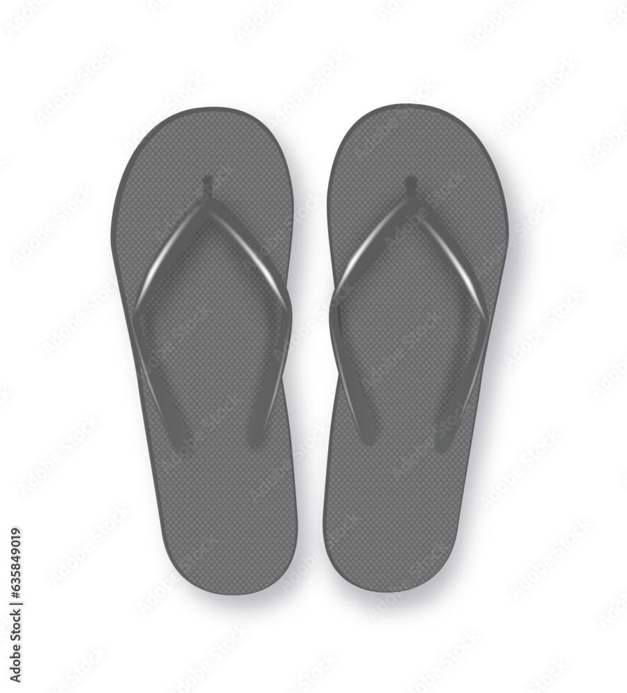 Realistic 3d black Blank Empty Flip Flop Closeup Isolated on White Background. Design Template of Summer Beach Flip Flops Pair Mockup. Vector Realistic 3d black Blank Empty Flip Flop Closeup Isolated on White Background. Design Template of Summer Beach Flip Flops Pair Mockup. Vector
