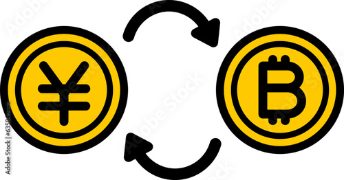 円とビットコインの換金イラスト（exchange of yen and bitcoin.）