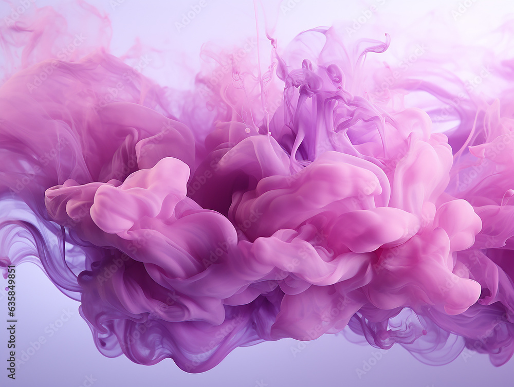 Fototapeta premium motion of the smoke in water, colorful ink abstraction, pastel purple and pink swiring in, fancy cloud of smoke under water abstract background