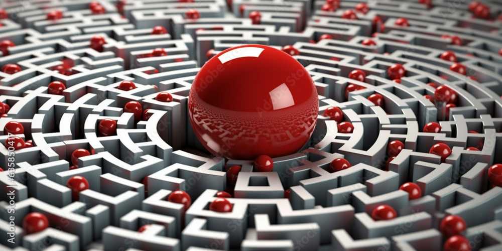 Exploring Complexity: Red 3D Ball Inside a Silver 3D Labyrinth ...