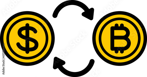 ドルとビットコインの換金イラスト（exchange of dollars and bitcoin.）