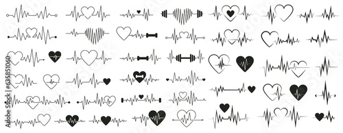 Heartbeat icon. Set of cardiology pulse icons.