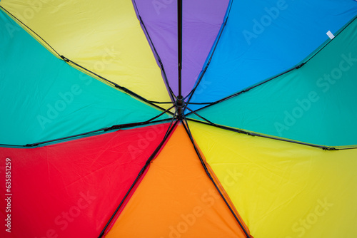 Rainbow colors umbrella closeup, vibrant display of colors background