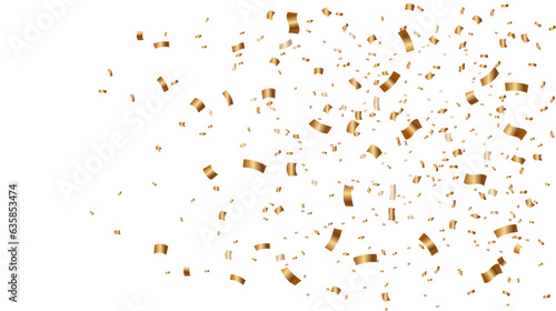 Gold confetti on transparent background. Falling golden confetti celebration element background. Vector illustration