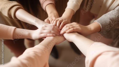 group of people stacking hands together 