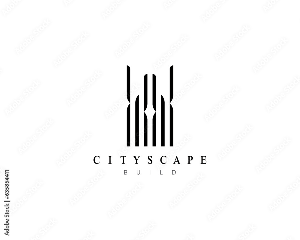 Architecture logo. Modern building, apartment complex, real estate, property, residence, cityscape, skyscraper and city landscape logo design concept.