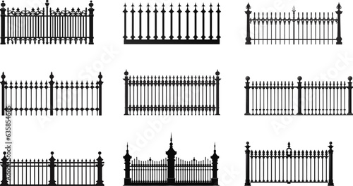 Tablou canvas Spooky cemetery gate silhouette collection of Halloween  isolated on white background