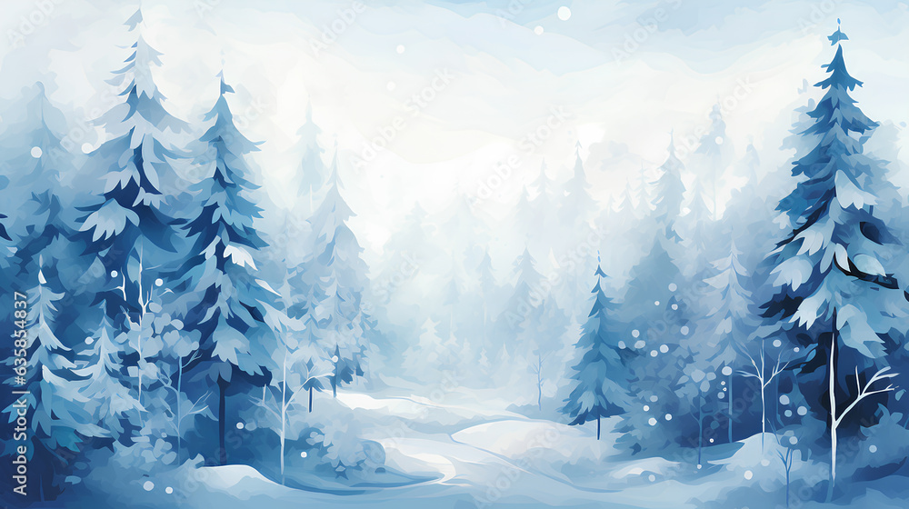 winter landscape, christmas forest, snow, fir, spruce