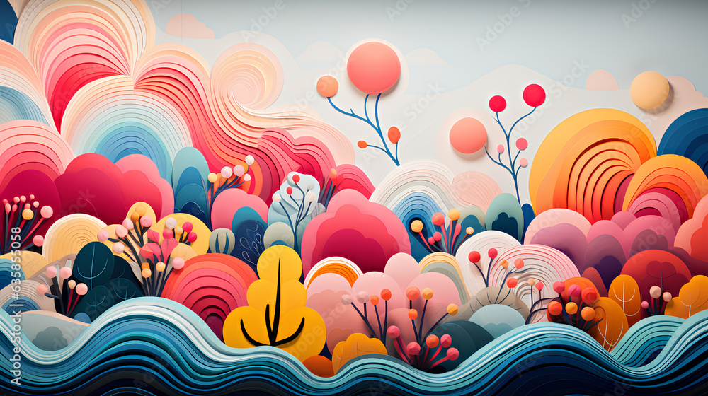 abstract color background with wavy shapes. Summer forest concept.