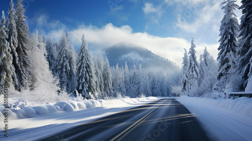 winter road with snow in mountains and trees © EvhKorn