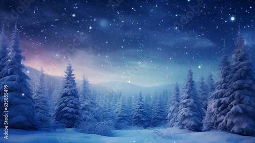 Fototapeta Naklejka Na Ścianę i Meble -  christmas winter landscape with fir trees in the mountains