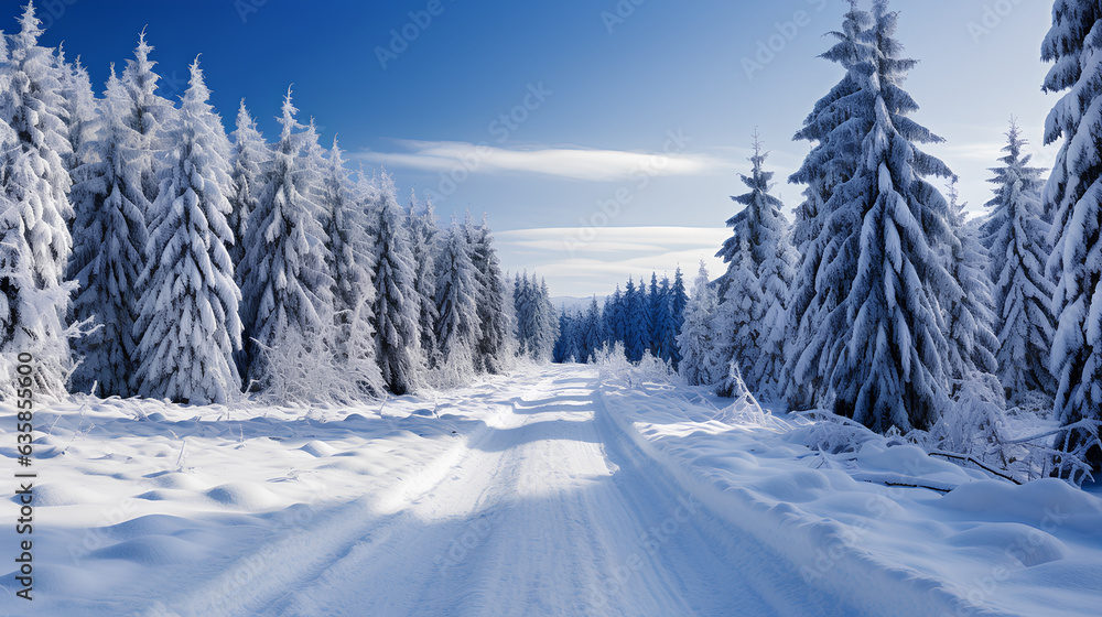 Fototapeta premium beautiful winter landscape in the forest with snow